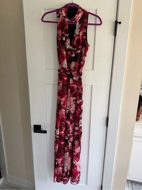 Floral Red Pink Sleeveless Jumpsuit